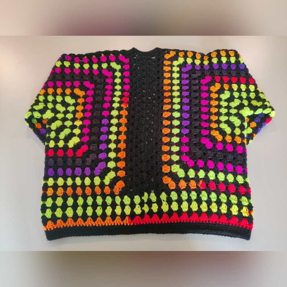 Bright Stripes Crochet Granny Hexagon Cardigan - Picture 2 of 3